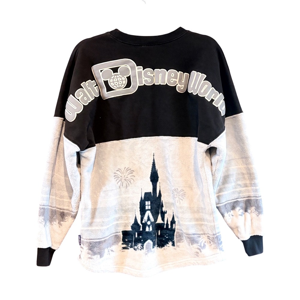 Disney World Spirit Jersey Black White‎ Fleece Cinderella Castle Pullover Small